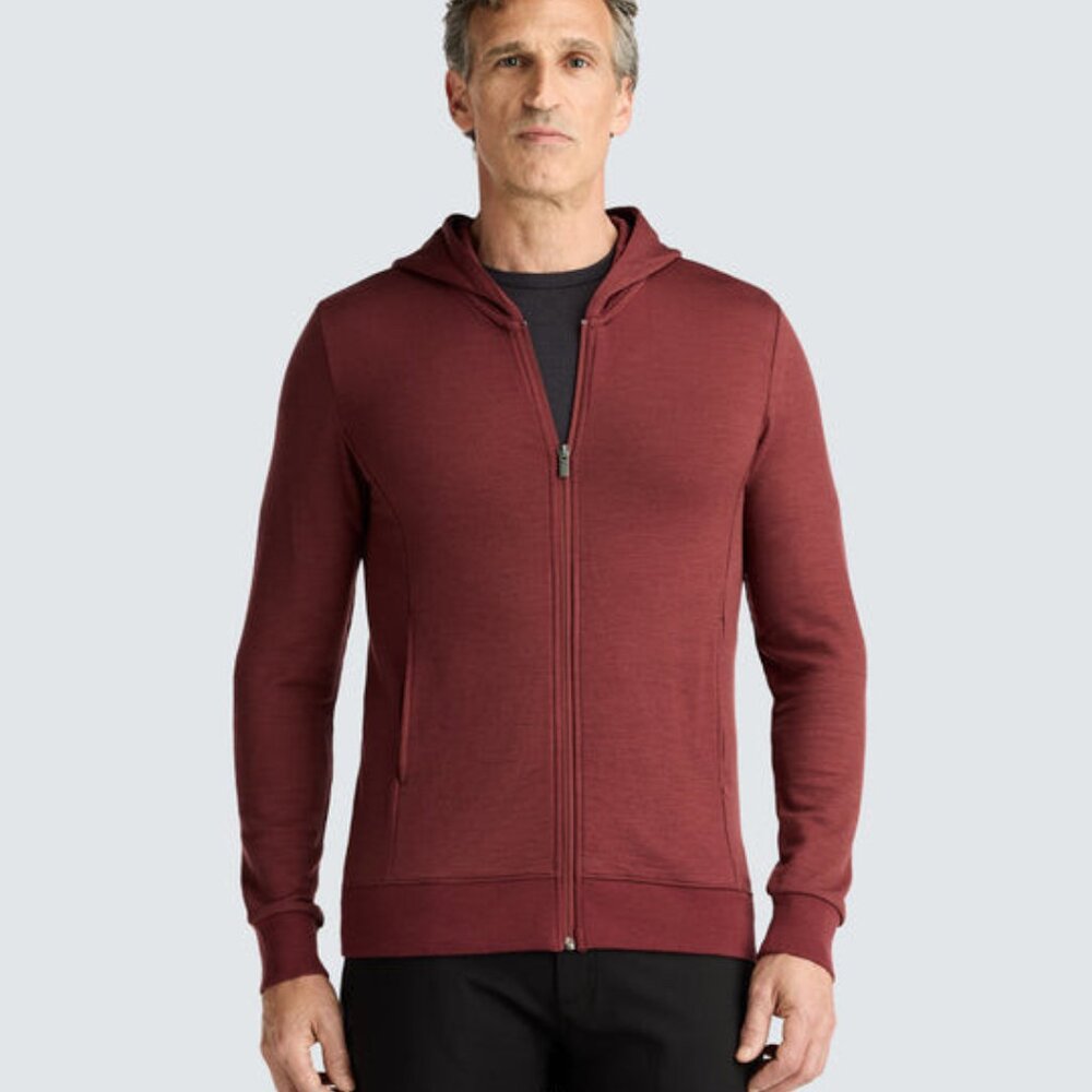 Unbound Merino Men's Compact Travel Hoodie - Oxblood Small